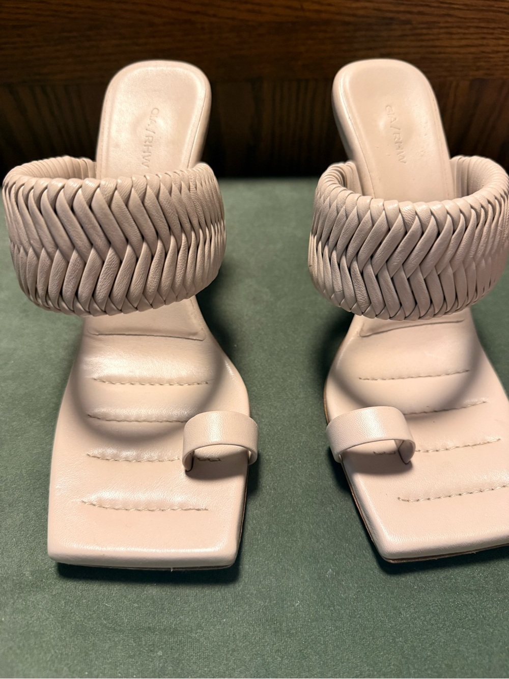 Gia Borghini x GIA/RHW Braided Strap Toe-Loop Sandal in Beige - Elegant Heels